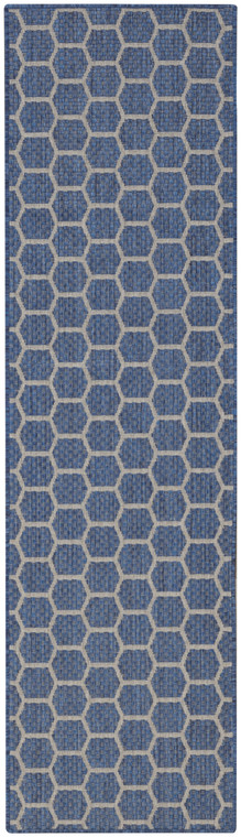 6' Blue And Ivory Geometric Indoor Outdoor Area Rug
