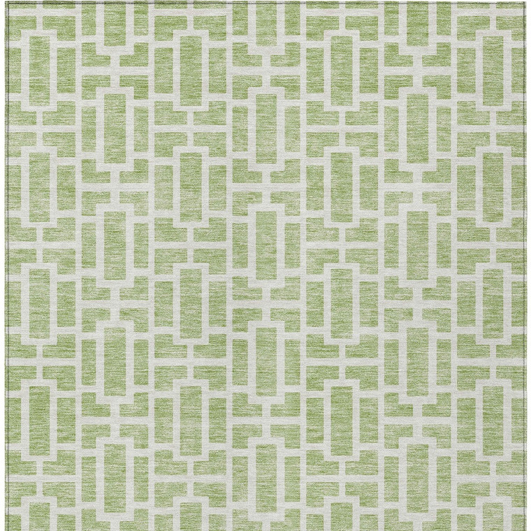 3' X 5' Artichoke Green And Ivory Geometric Washable Indoor Outdoor Area Rug Transitional Style - Artichoke Green, Ivory Color