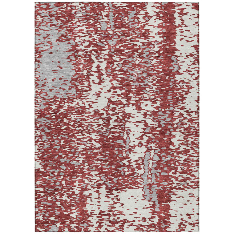 3' X 5' Burgundy And Ivory Abstract Washable Indoor Outdoor Area Rug
