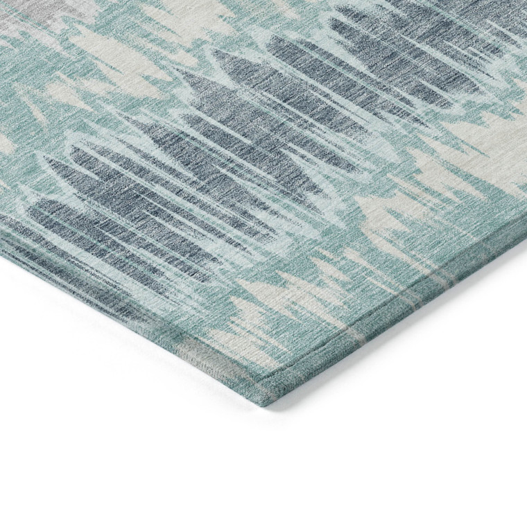 5' X 8' Teal Blue Aqua And Silver Striped Washable Indoor Outdoor Area Rug