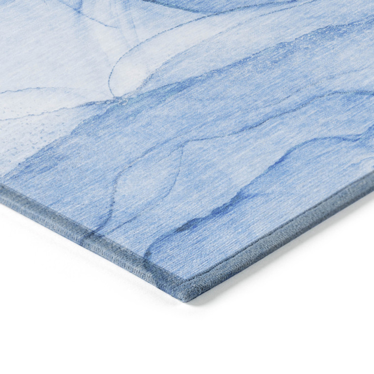 2' X 3' Blue Abstract Washable Non Skid Indoor Outdoor Area Rug Transitional Style - Blue Color