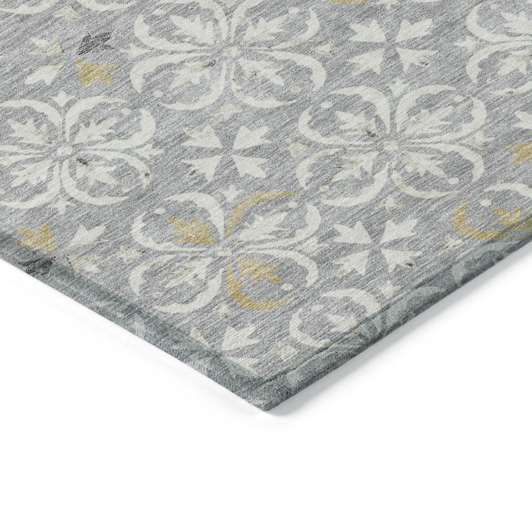 3' X 5' Gray Ivory And Brown Floral Washable Indoor Outdoor Area Rug