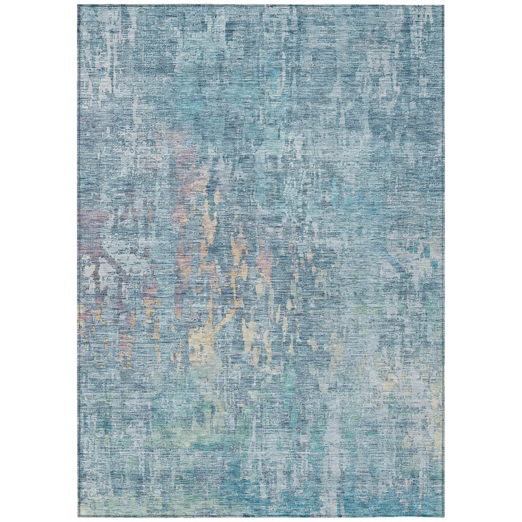 5' X 8' Blue Abstract Washable Indoor Outdoor Area Rug - Blue