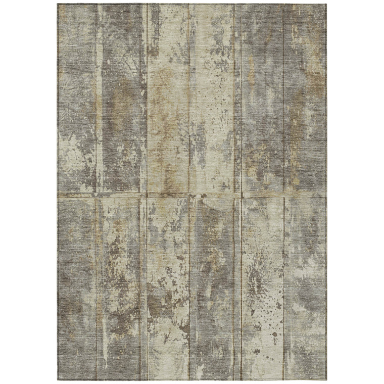 5' X 8' Beige Gold And Khaki Abstract Washable Indoor Outdoor Area Rug
