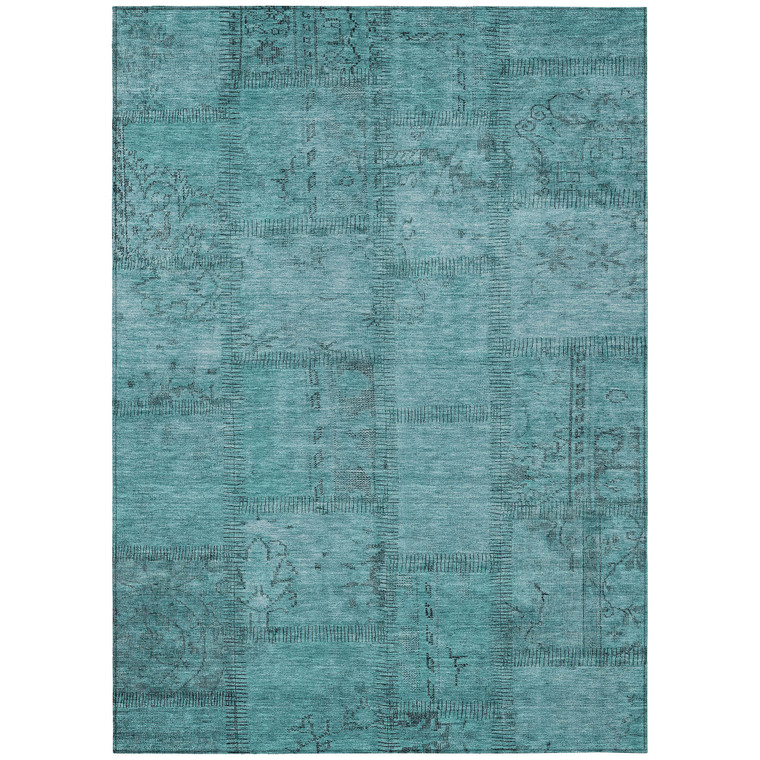 3' X 5' Teal Blue And Aqua Patchwork Washable Indoor Outdoor Area Rug