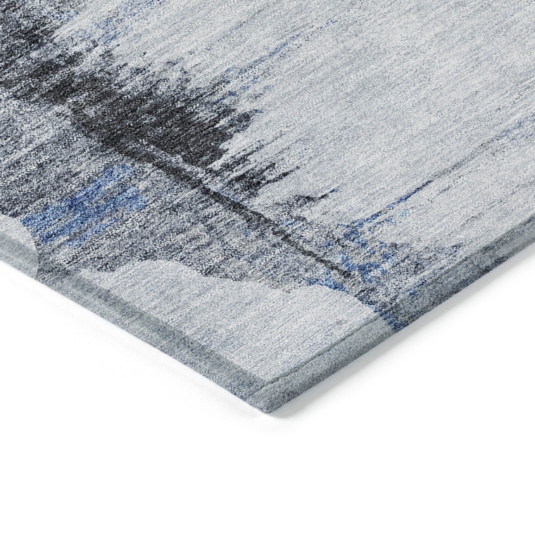 5' X 8' Navy Blue And Ivory Abstract Washable Indoor Outdoor Area Rug