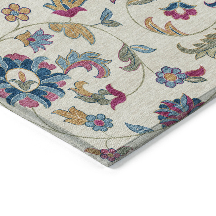 5' X 8' Linen Pink And Denim Blue Floral Washable Indoor Outdoor Area Rug