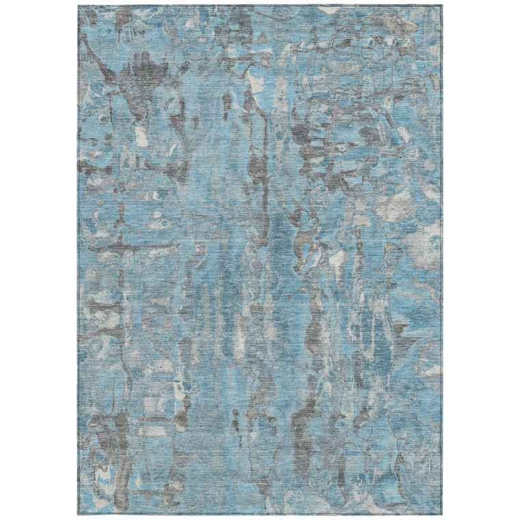 5' X 8' Denim Blue And Gray Abstract Washable Indoor Outdoor Area Rug - 880016823776