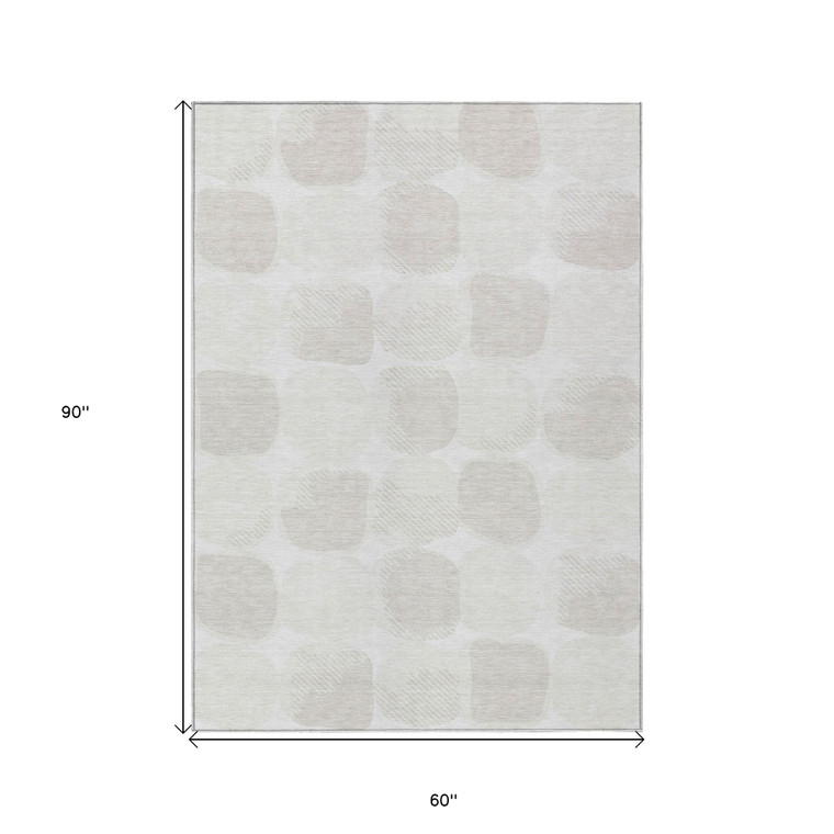 5' X 8' Ivory And Beige Abstract Washable Indoor Outdoor Area Rug - 608219154561