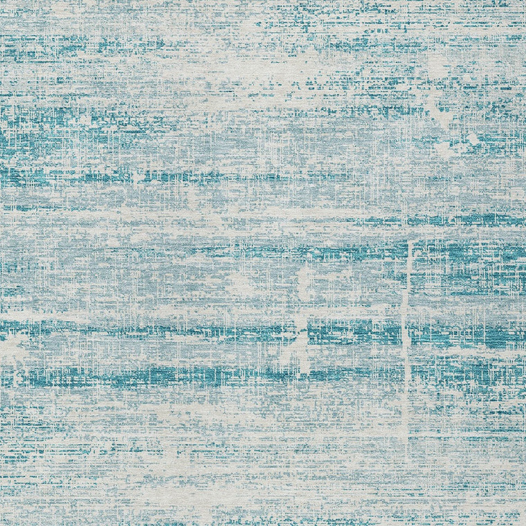 5' X 8' Teal Blue Aqua And Ivory Abstract Washable Indoor Outdoor Area Rug - Teal Blue, Aqua, Ivory