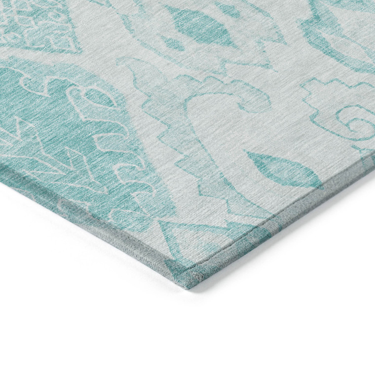 5' X 8' Teal Blue Aqua And Ivory Moroccan Washable Indoor Outdoor Area Rug