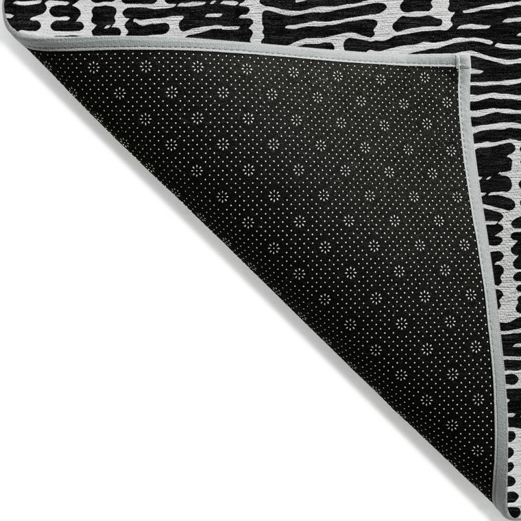 5' X 8' Black And Ivory Abstract Washable Indoor Outdoor Area Rug Transitional Style - Black, Ivory Color