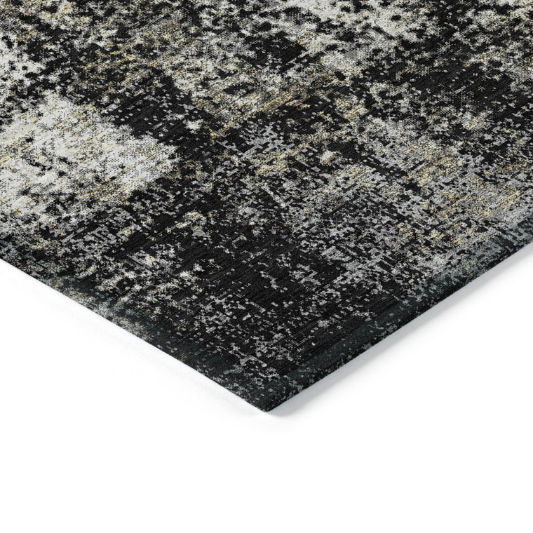 3' X 5' Black Ivory And Beige Abstract Washable Indoor Outdoor Area Rug - Black, Ivory, Beige