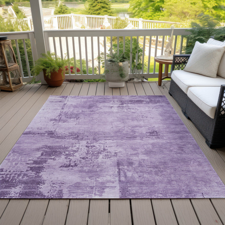 5' X 8' Lavender And Purple Abstract Washable Indoor Outdoor Area Rug - Lavender, Purple