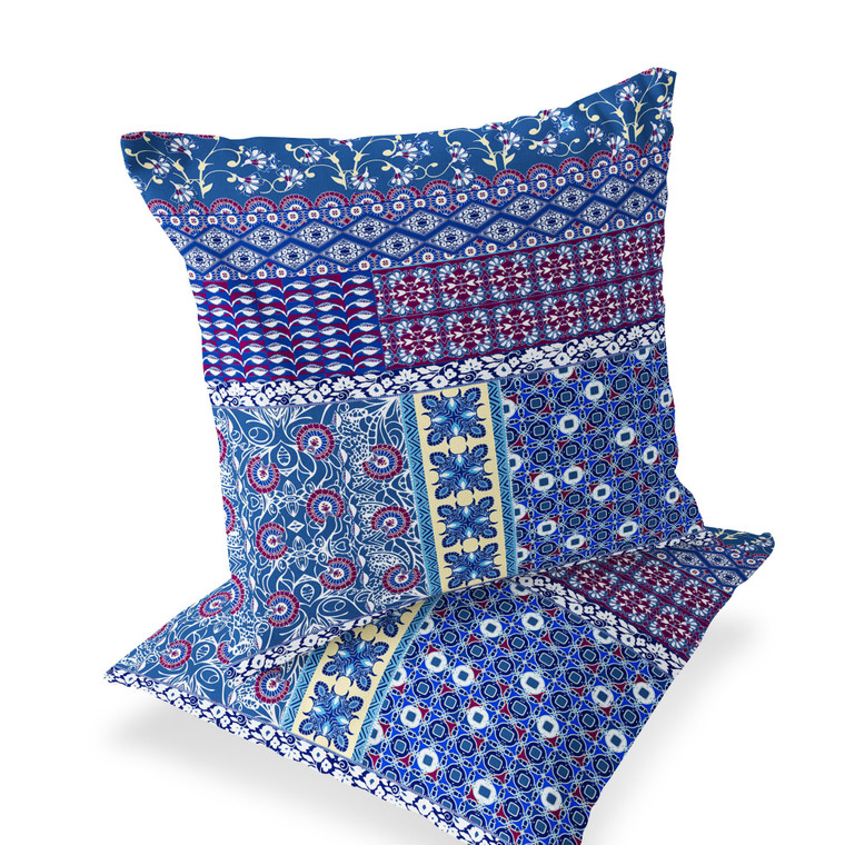 Indoor Use Set of Two 16" X 16" Blue and White Blown Seam Floral Indoor Outdoor Throw Pillow for Living Room Bedroom Office