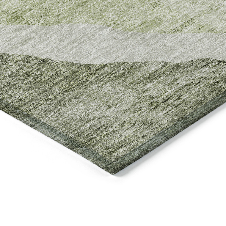 5' X 8' Olive Green And Beige Abstract Washable Indoor Outdoor Area Rug