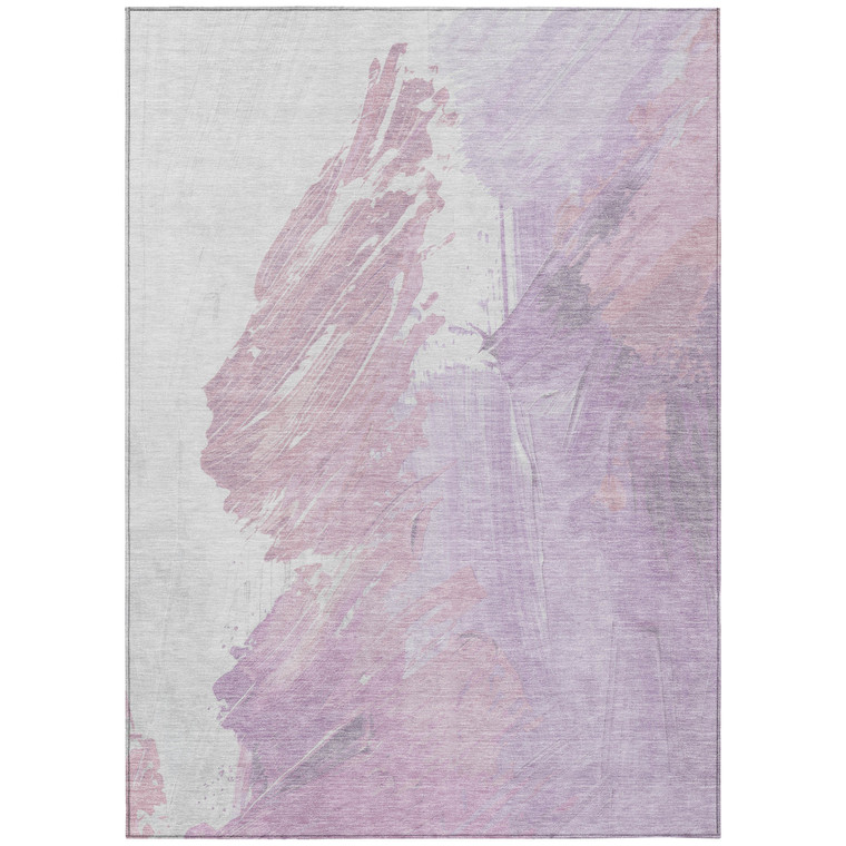 3' X 5' Lavender Ivory And Mauve Abstract Washable Indoor Outdoor Area Rug