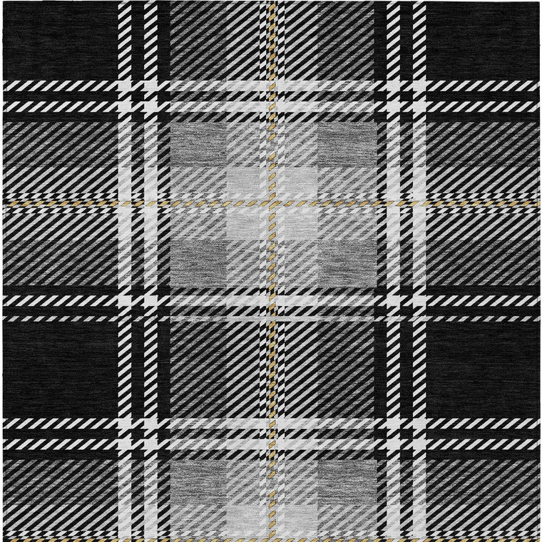 3' X 5' Black Gold And Gray Plaid Washable Indoor Outdoor Area Rug