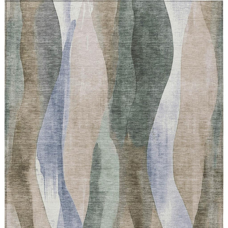 5' X 8' Beige And Denim Blue Abstract Washable Indoor Outdoor Area Rug