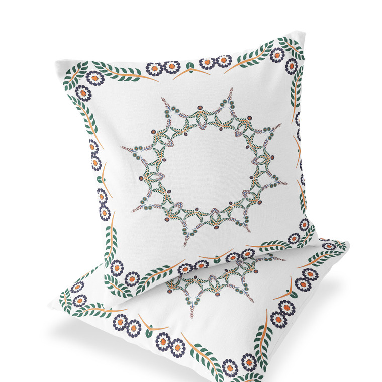 Set of Two 16" X 16" Green and White Botanical Indoor Outdoor Throw Pillow - 606114848547