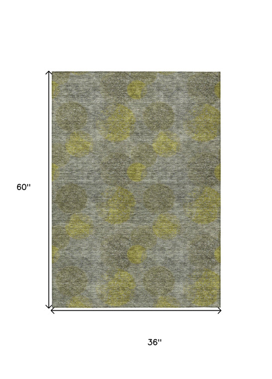 3' X 5' Gray Lime Green And Silver Polka Dot Washable Indoor Outdoor Area Rug