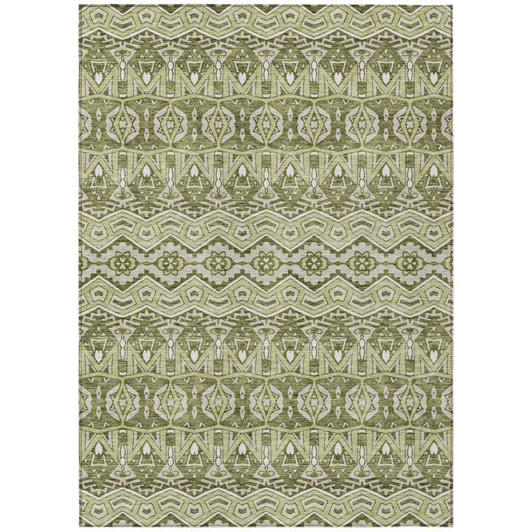 3' X 5' Artichoke Green Gray And Ivory Moroccan Washable Indoor Outdoor Area Rug