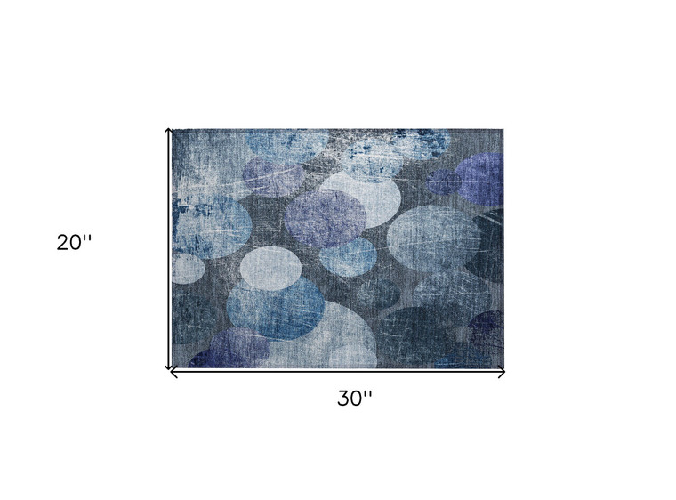 2' X 3' Gray and Blue Abstract Washable Non Skid Indoor Outdoor Area Rug