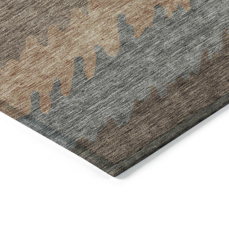 5' X 8' Chocolate Gray And Green Striped Washable Indoor Outdoor Area Rug
