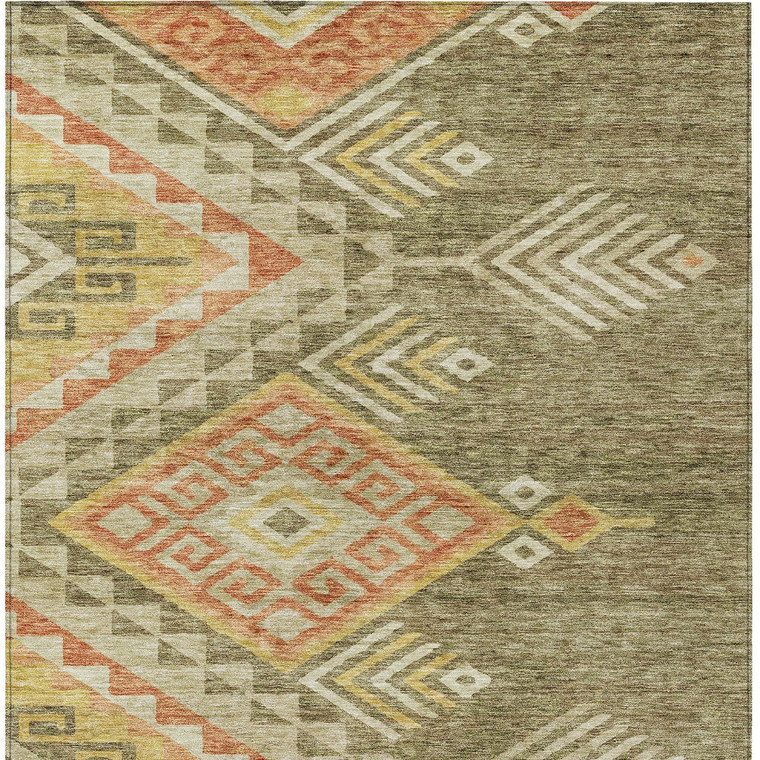 5' X 8' Green And Terra Cotta Southwestern Washable Indoor Outdoor Area Rug