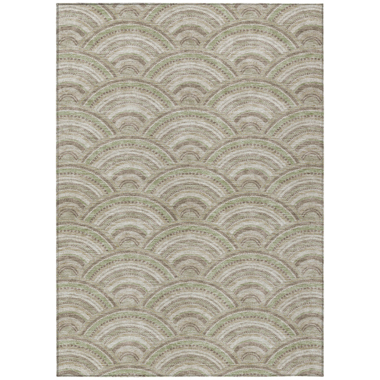 5' X 8' Taupe Fern Green And Ivory Geometric Washable Indoor Outdoor Area Rug