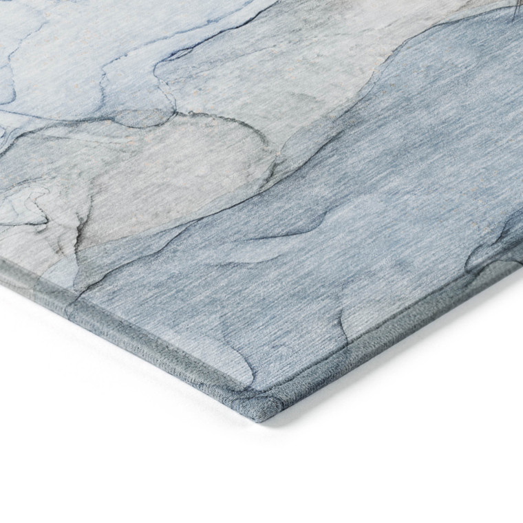 8' Runner Blue Abstract Washable Non Skid Indoor Outdoor Runner Rug Transitional Style - Blue Color