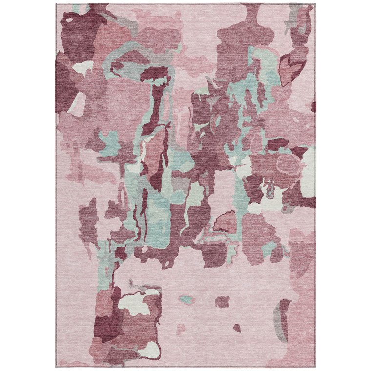 5' X 8' Pink And Gray Abstract Washable Indoor Outdoor Area Rug - Pink, Gray