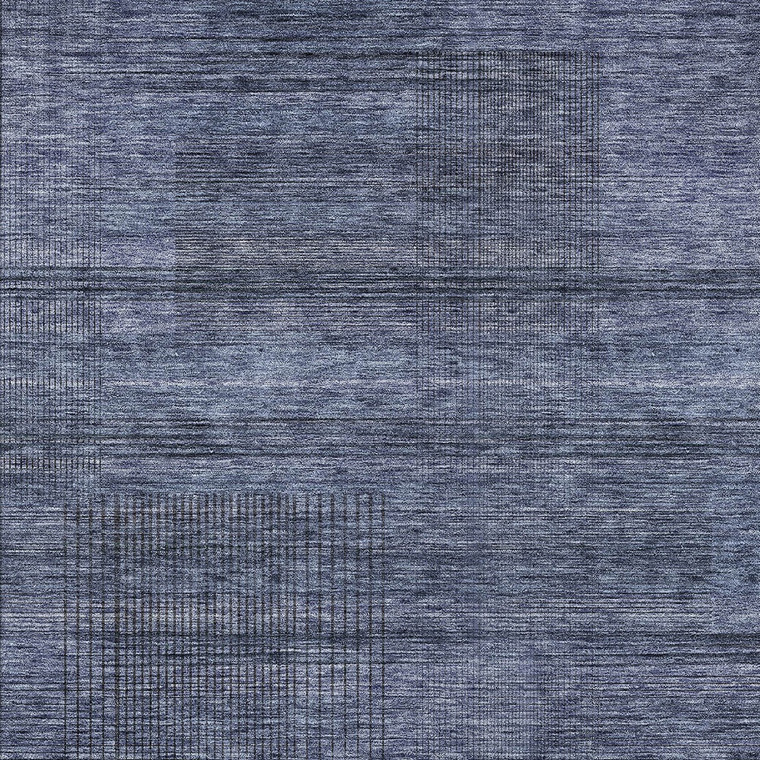 3' X 5' Navy Blue And Gray Striped Washable Indoor Outdoor Area Rug - Navy Blue, Gray