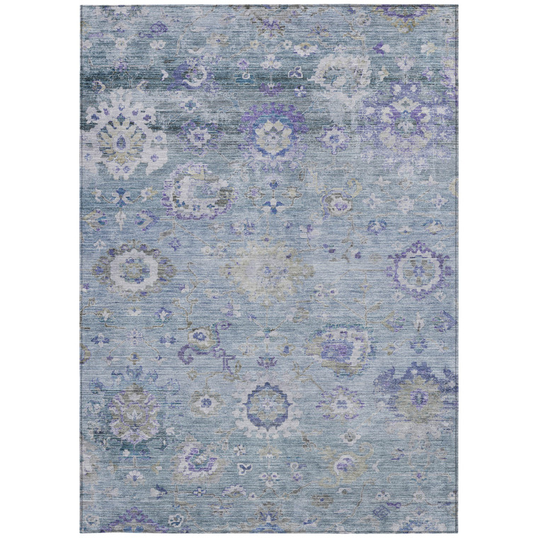 3' X 5' Sky Blue Purple And Gray Floral Washable Indoor Outdoor Area Rug