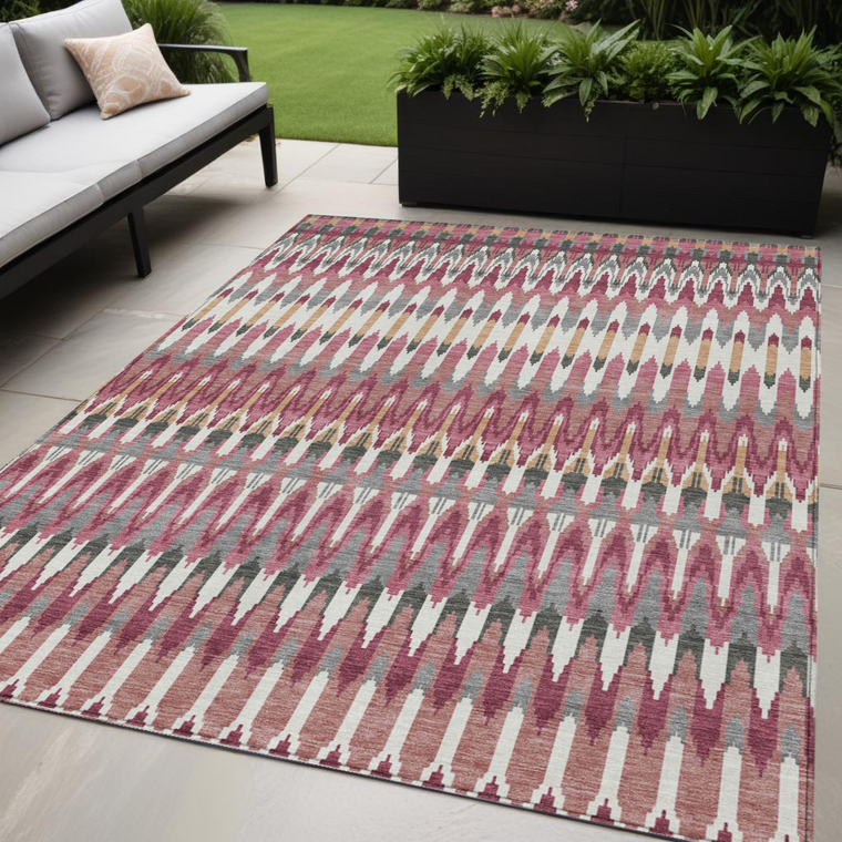 5' X 8' Mauve Merlot And Ivory Southwestern Washable Indoor Outdoor Area Rug