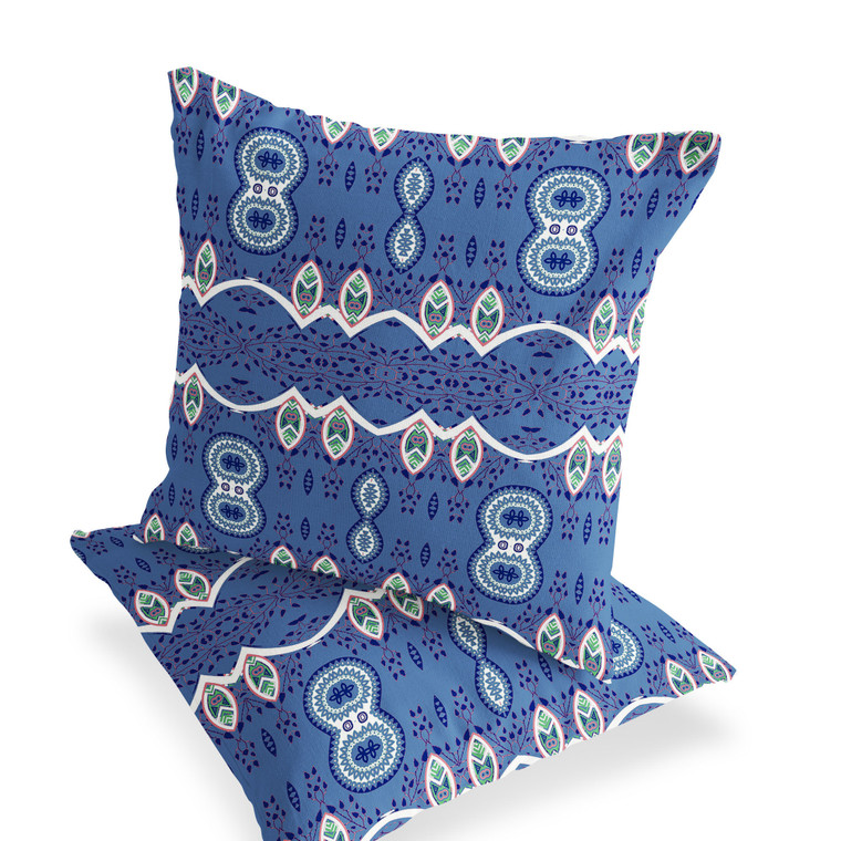Set of Two 16" X 16" Blue Blown Seam Abstract Indoor Outdoor Throw Pillow - 606114844303