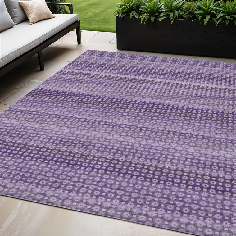 5' X 8' Lavender And Purple Striped Washable Indoor Outdoor Area Rug Transitional Style - Lavender, Purple Color