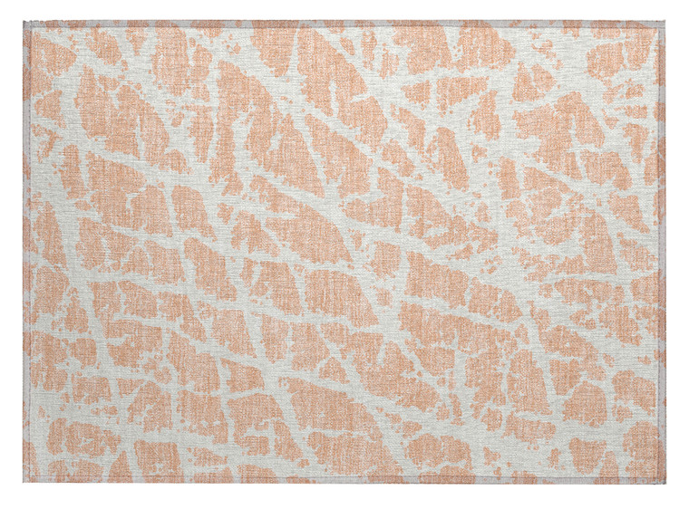 2' X 3' Peach and Ivory Abstract Washable Non Skid Indoor Outdoor Area Rug