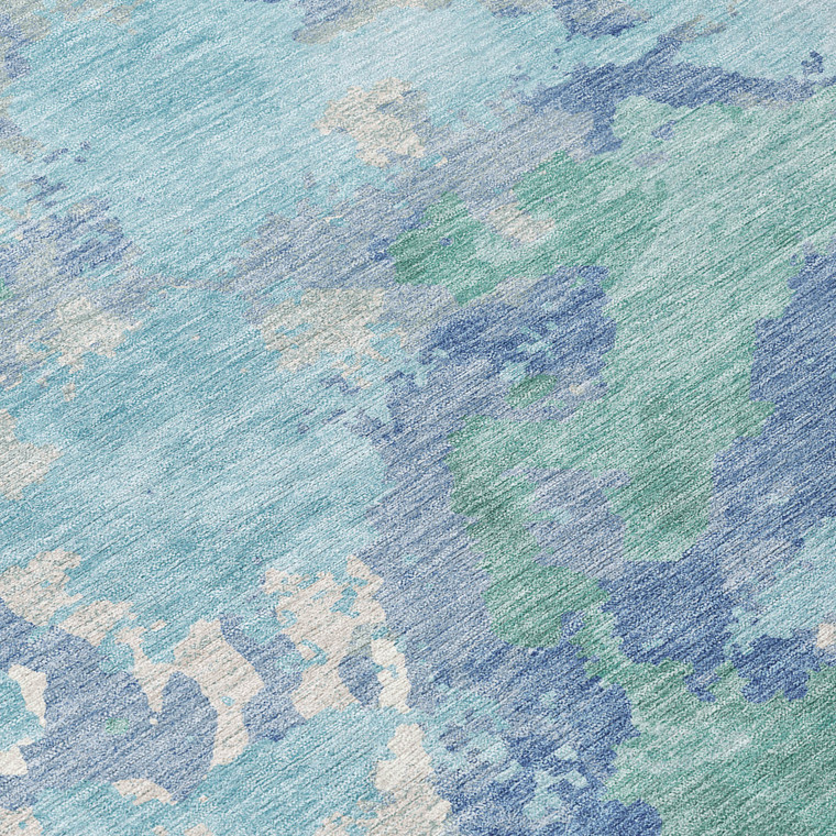 3' X 5' Blue And Teal Blue Abstract Washable Indoor Outdoor Area Rug