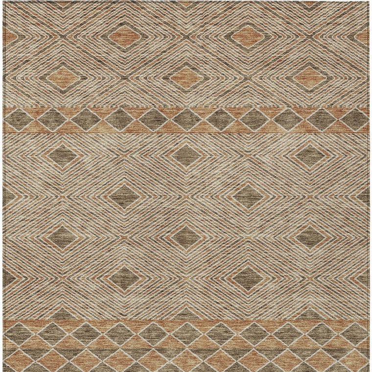 5' X 8' Brown And Beige Geometric Washable Indoor Outdoor Area Rug Transitional Style - Brown, Beige Color