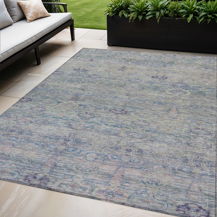 5' X 8' Plum And Silver Oriental Washable Indoor Outdoor Area Rug