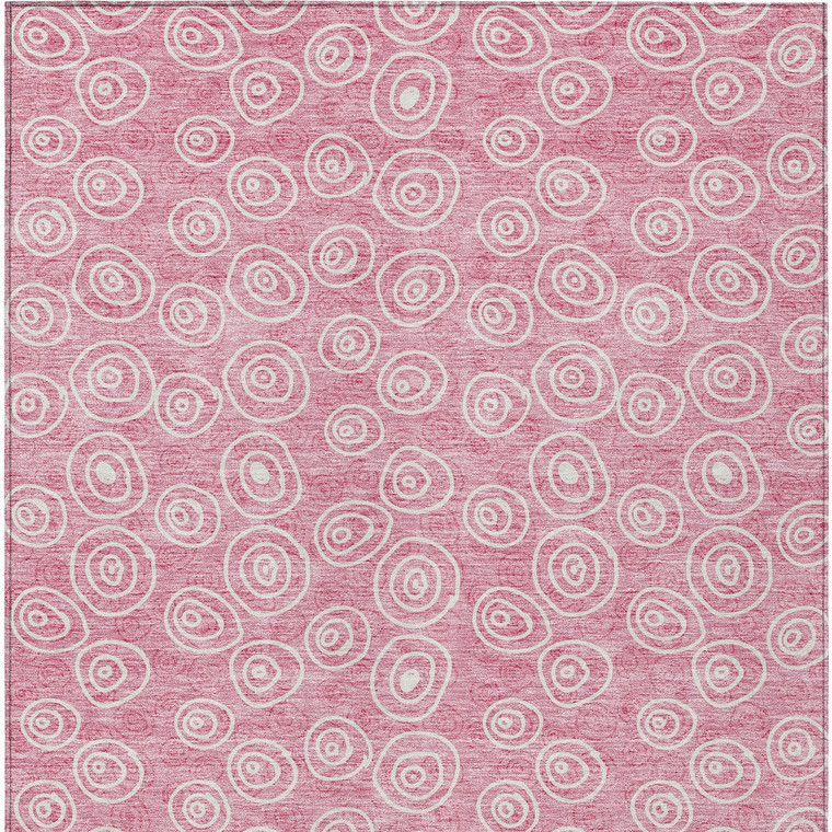 3' X 5' Pink And Ivory Geometric Washable Indoor Outdoor Area Rug Transitional Style - Pink, Ivory Color