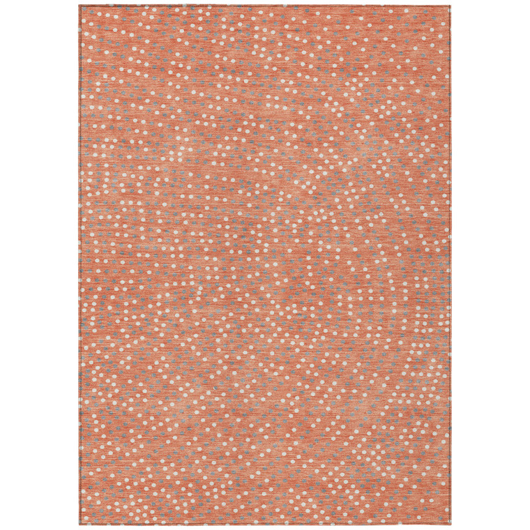 3' X 5' Salmon Gray And Ivory Polka Dot Washable Indoor Outdoor Area Rug