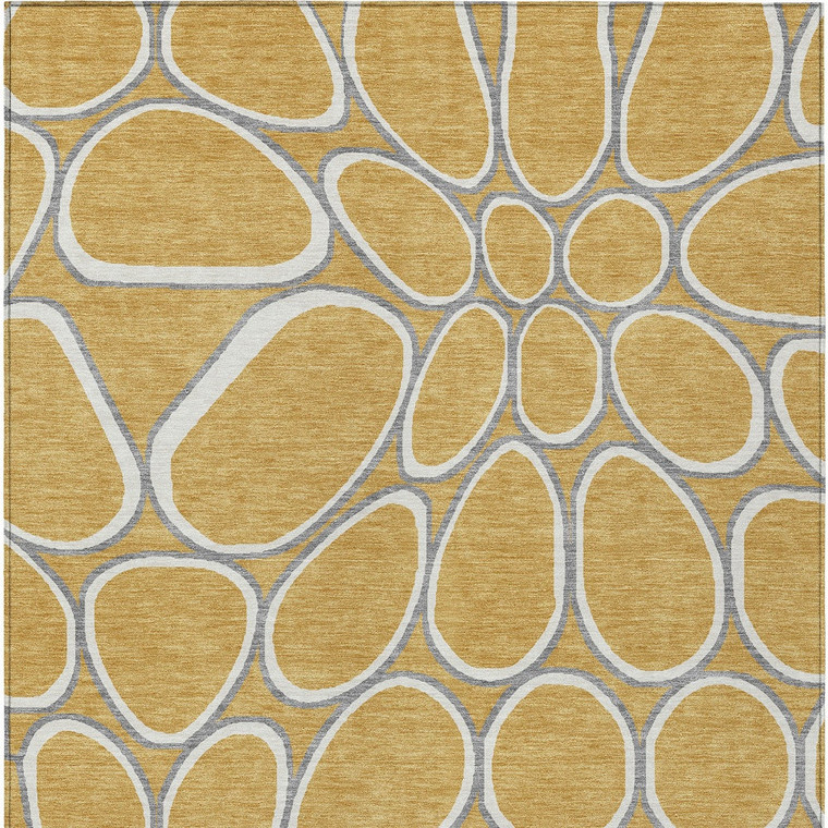 5' X 8' Gold Gray And Ivory Abstract Washable Indoor Outdoor Area Rug - 608219399054