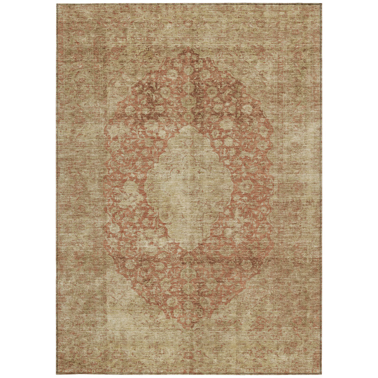 5' X 8' Rust And Beige Medallion Washable Indoor Outdoor Area Rug