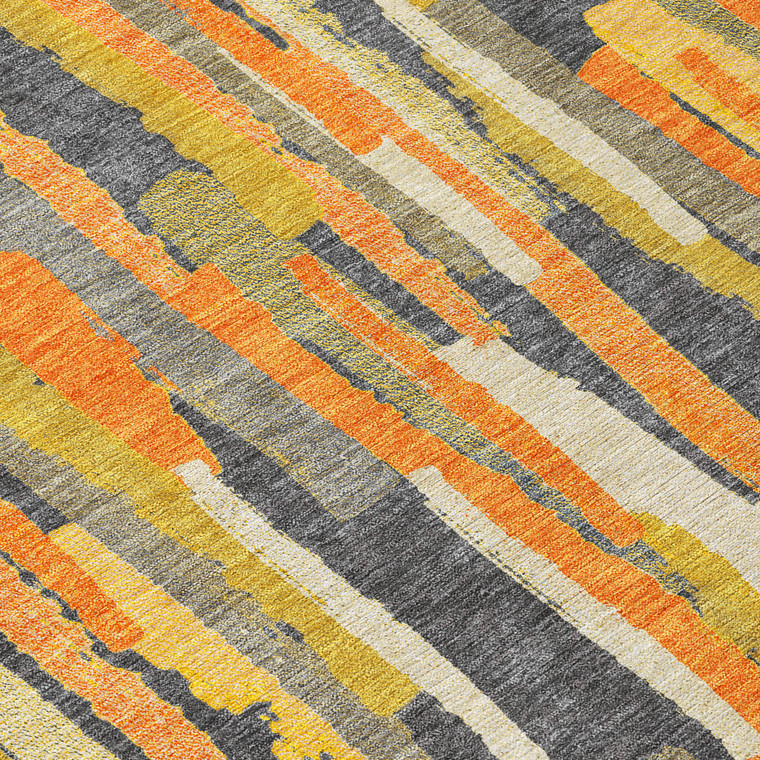 5' X 8' Orange And Beige Striped Washable Indoor Outdoor Area Rug - Orange, Beige