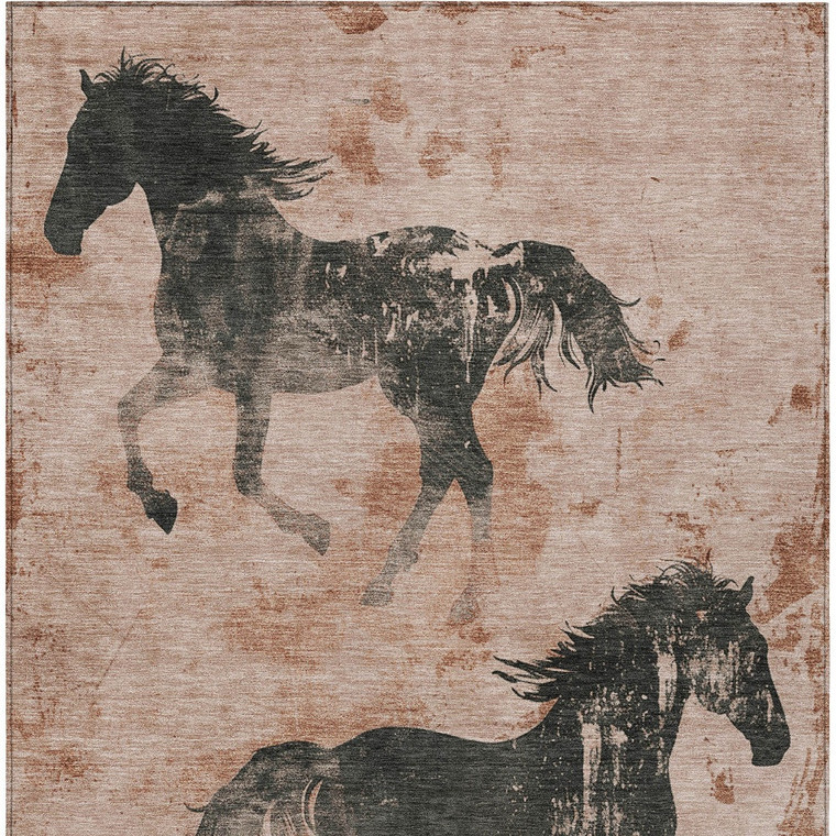 3' X 5' Rust And Charcoal Horse Washable Indoor Outdoor Area Rug