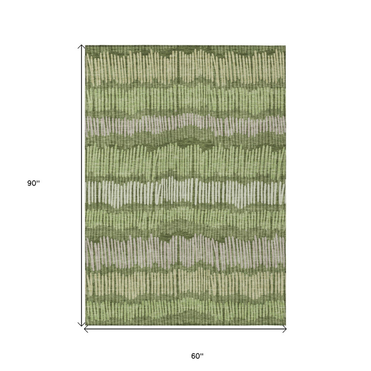 5' X 8' Olive Green And Gray Striped Washable Indoor Outdoor Area Rug Transitional Style - Olive Green, Gray Color