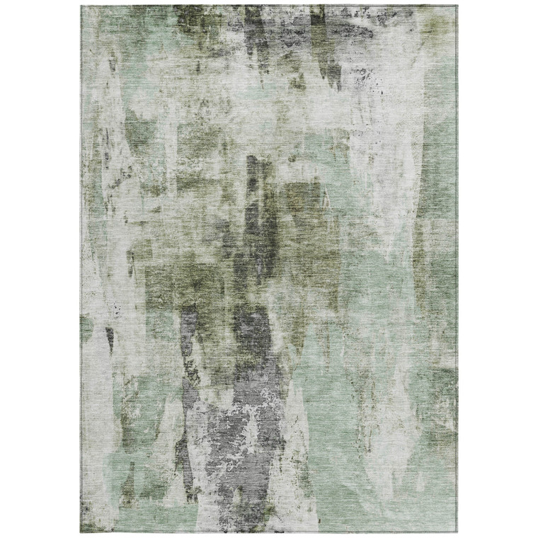 5' X 8' Mint Green Ivory And Gray Abstract Washable Indoor Outdoor Area Rug