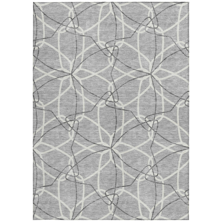 3' X 5' Gray And Ivory Geometric Washable Indoor Outdoor Area Rug Modern Style - Gray, Ivory Color
